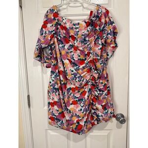 Batiste Floral Print Dress Ruffle Ruched Tie Back Party‎ Mini 3X